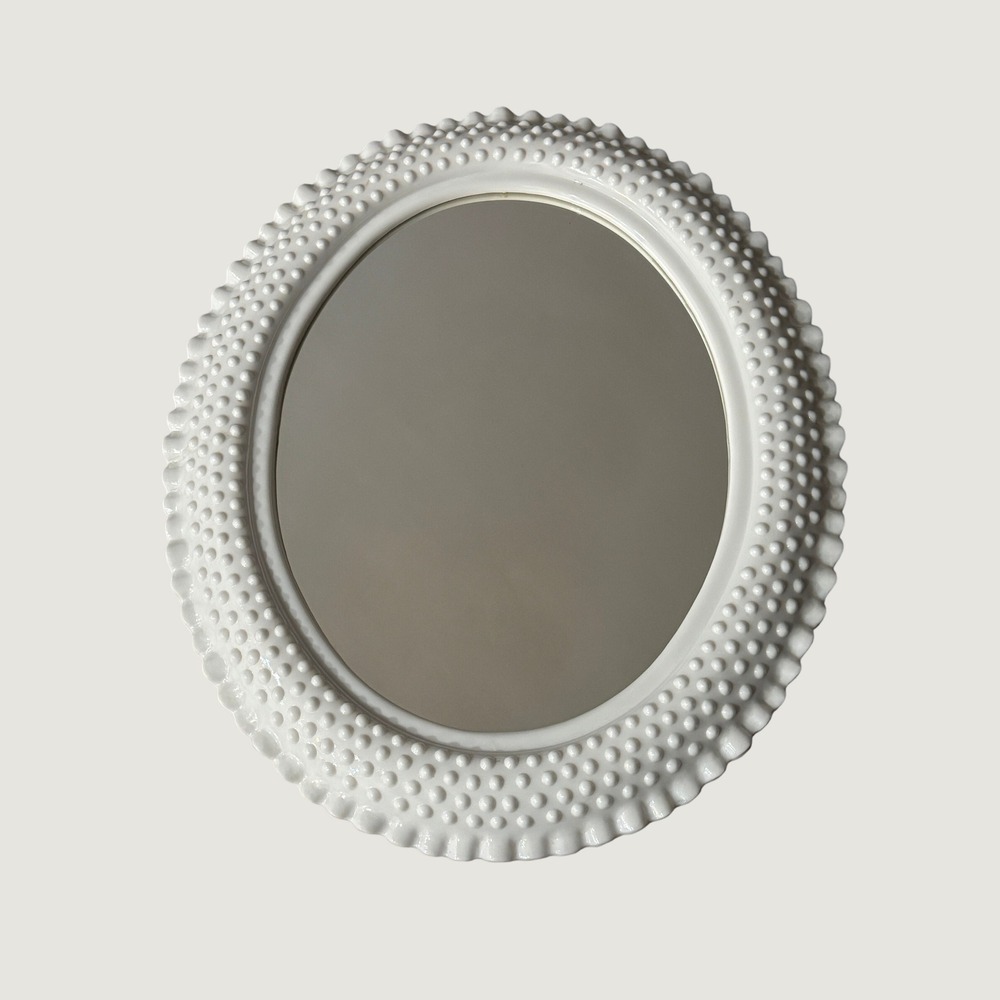 Vintage Burwood Plastic White Milk Glass Hobnail Oval Wall Mirror